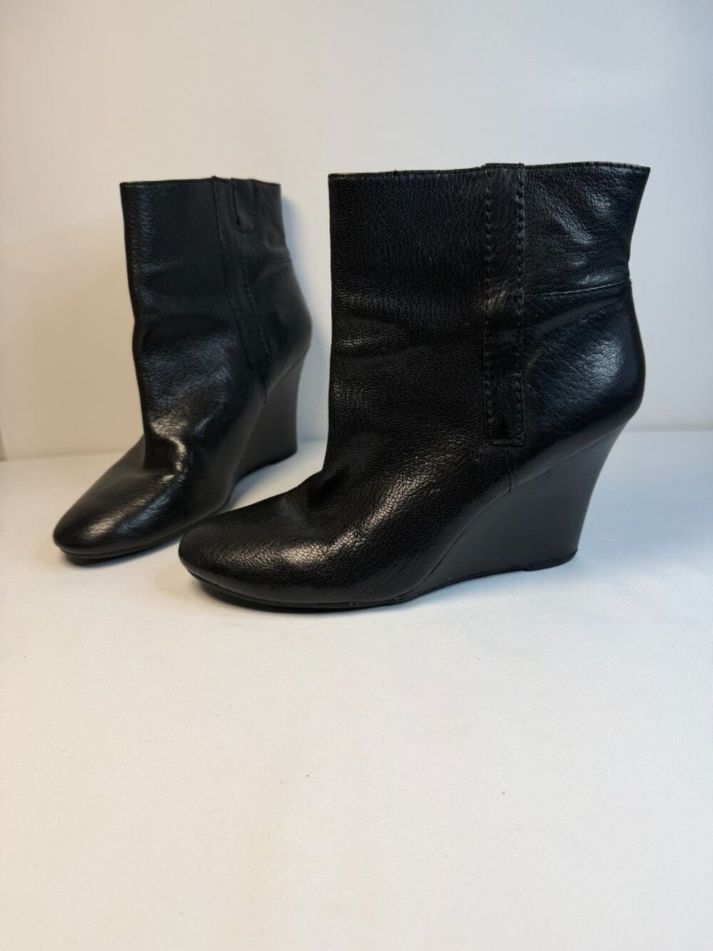 Nine West  Gottarun Wedge Ankle Boots Women 8.5M Black Leather Shoes